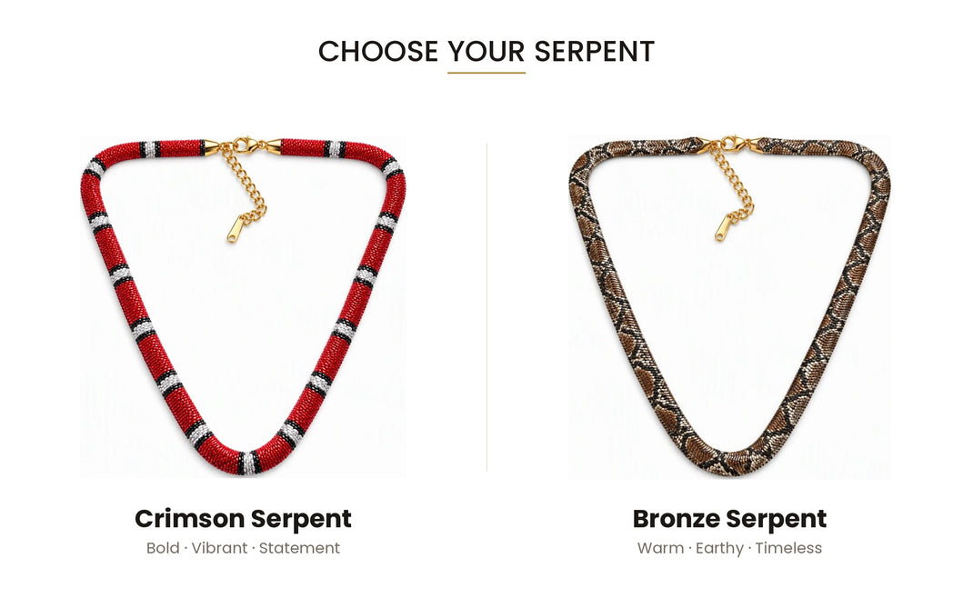 Bronze and crimson Serpent Statement Necklace color comparison